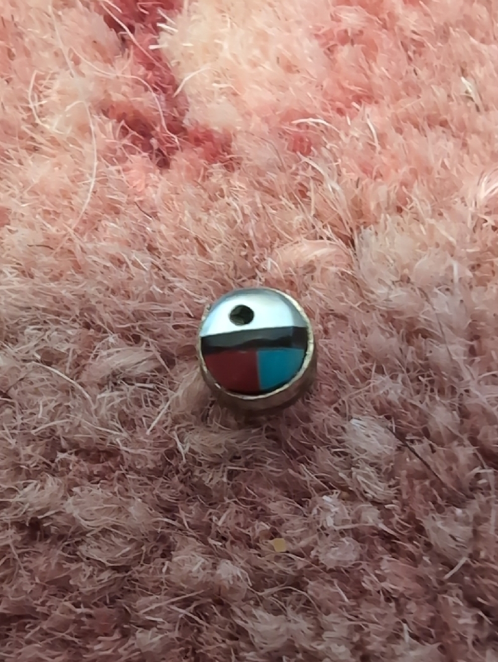 Round Inlay Button Single Stud Earring- Red & Turquoise